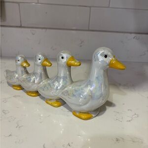 Iridescent Ceramic Duck Figurine Set